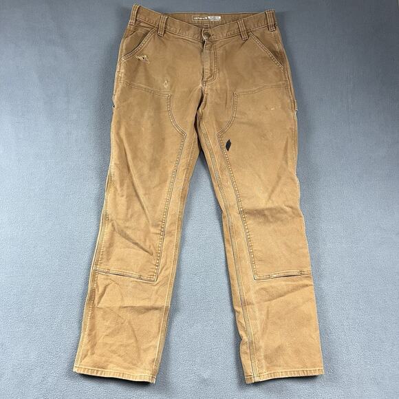 Carhartt Pants Mens 34X30 Brown Carpenter Double Knee Distressed Workwear - Picture 1 of 13
